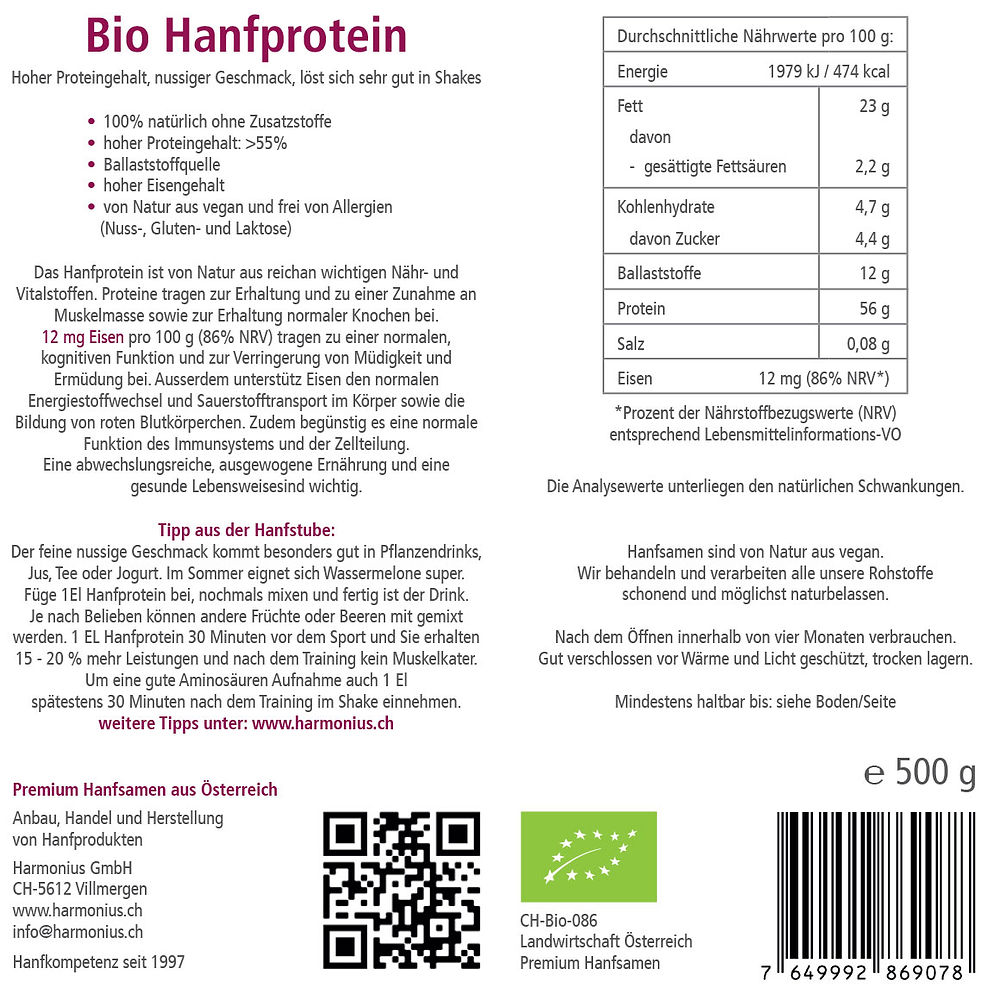 Hanfprotein für Sportler - Nährwerte